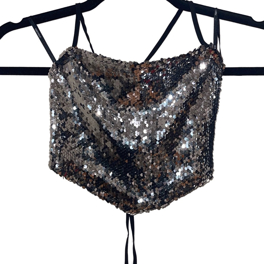 Forever 21 Silver Sequin Crop Top